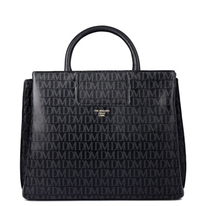 Siena Monogram Leather Satchel - Black