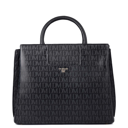 Medium Monogram Leather Satchel - Black