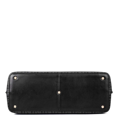 Medium Monogram Leather Satchel - Black