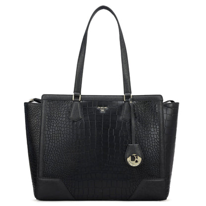 Large Croco Franzy Leather Tote - Black