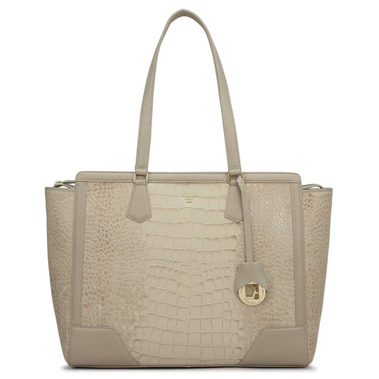Large Croco Franzy Leather Tote - Frost