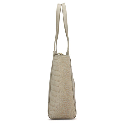 Large Croco Franzy Leather Tote - Frost