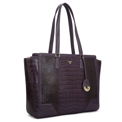 Large Croco Franzy Leather Tote - Grapevine