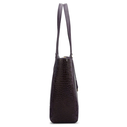 Large Croco Franzy Leather Tote - Grapevine