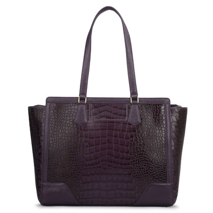 Large Croco Franzy Leather Tote - Grapevine