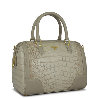 Medium Croco Franzy Leather Satchel - Frost