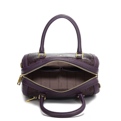 Medium Croco Franzy Leather Satchel - Grapevine