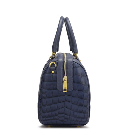 Medium Croco Franzy Leather Satchel - Stardust