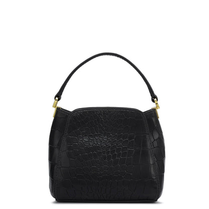 Small Croco Leather Satchel - Black
