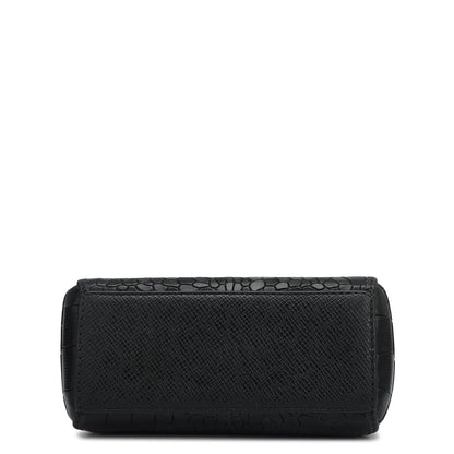 Small Croco Leather Satchel - Black