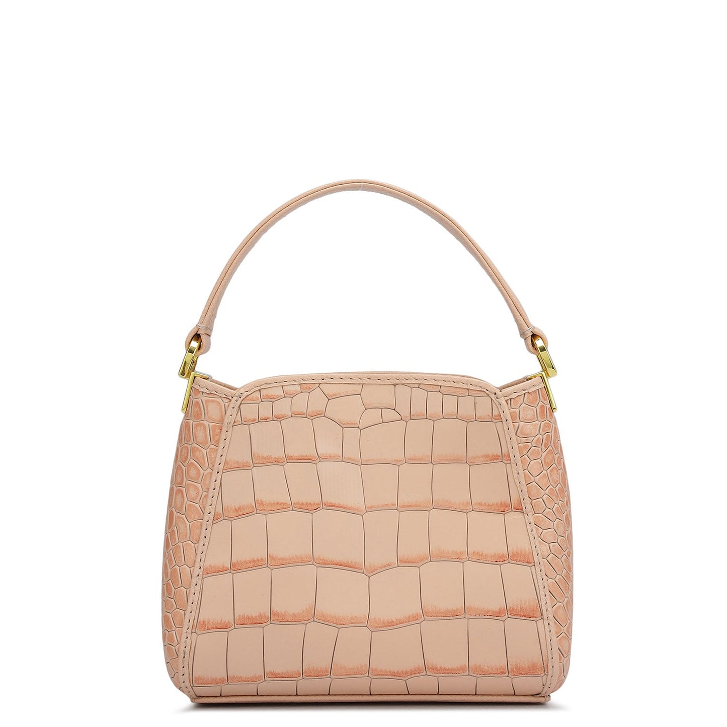Small Croco Leather Satchel - Peach