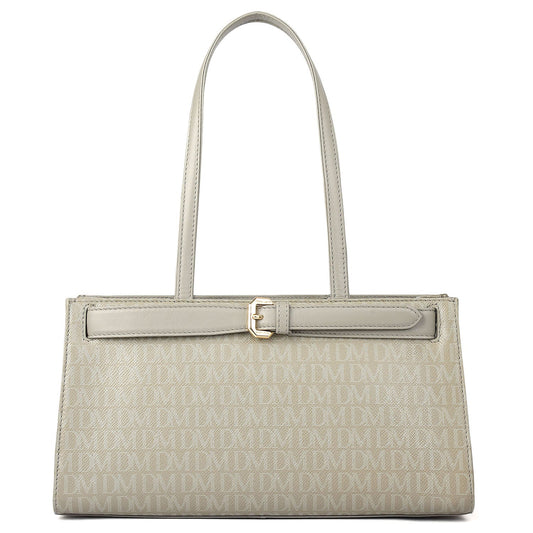Siena Monogram Leather Shoulder Bag - Stone Grey
