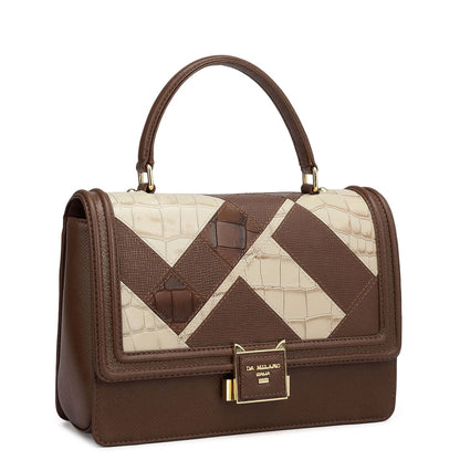 Small Croco Franzy Leather Satchel - Date & Frost