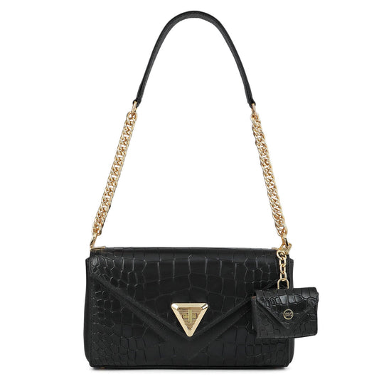 Allure Croco Franzy Leather Baguette - Black