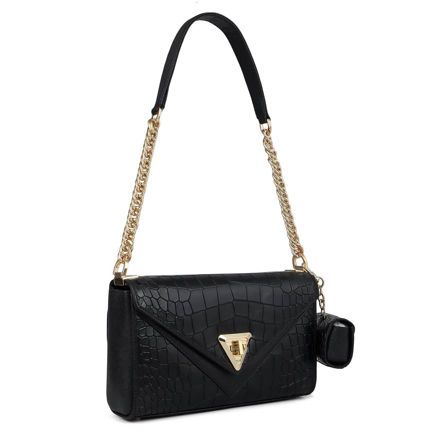 Allure Croco Franzy Leather Baguette - Black