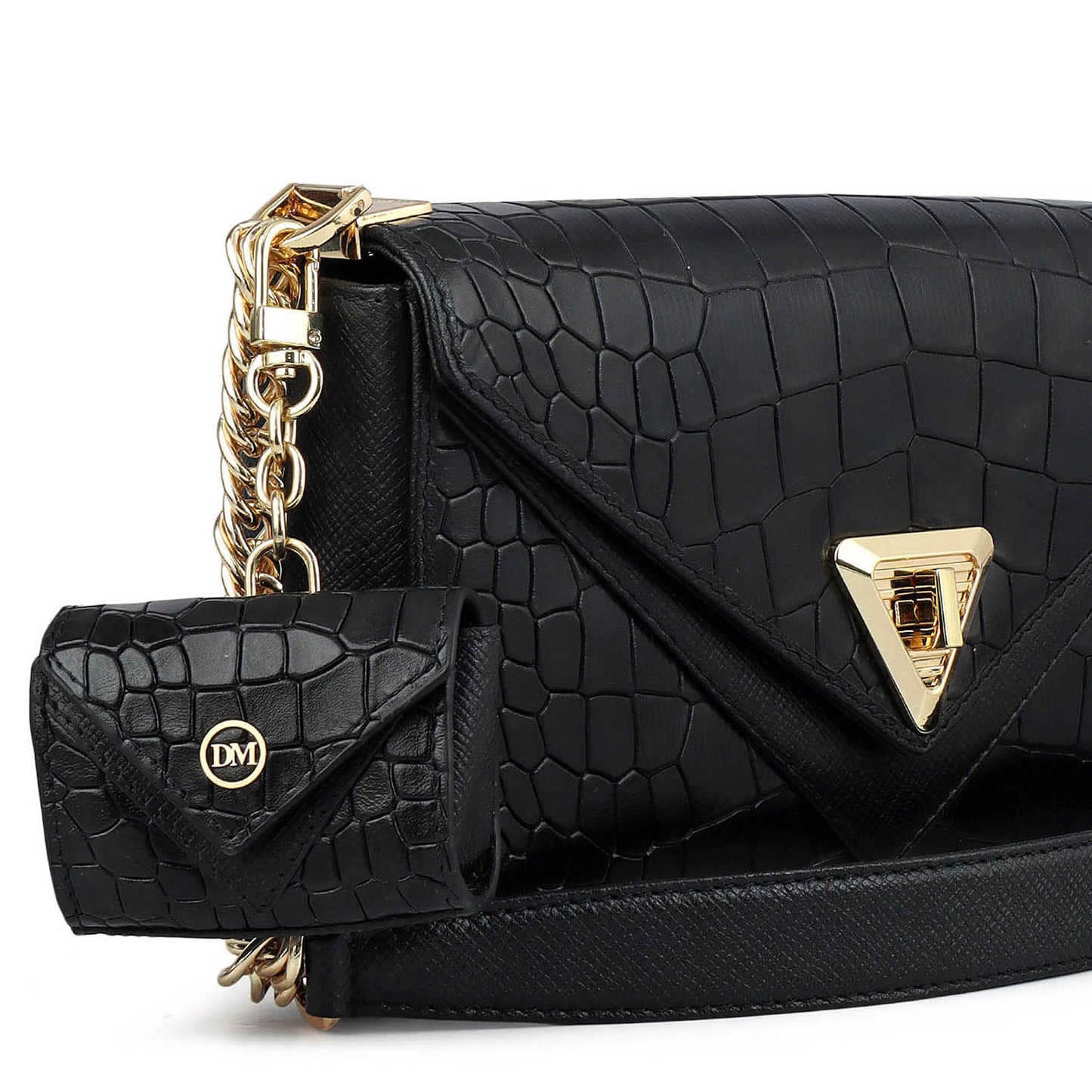Allure Croco Franzy Leather Baguette - Black
