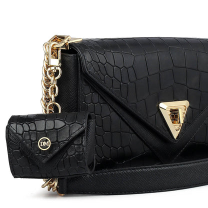 Allure Croco Franzy Leather Baguette - Black