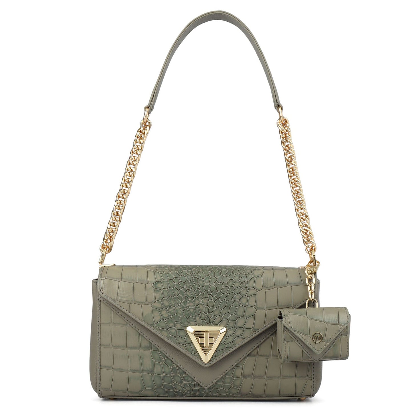 Allure Croco Franzy Leather Baguette - Stone Grey
