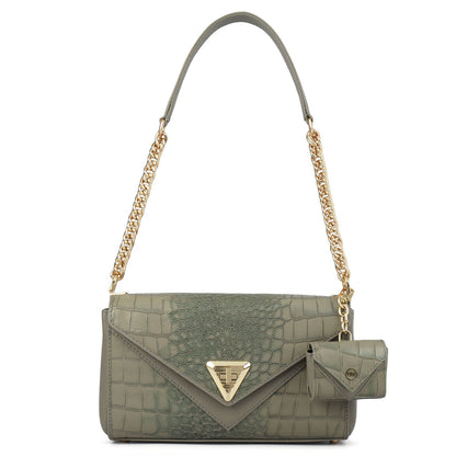 Allure Croco Franzy Leather Baguette - Stone Grey