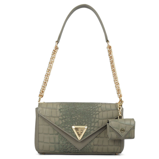 Allure Croco Franzy Leather Baguette - Stone Grey
