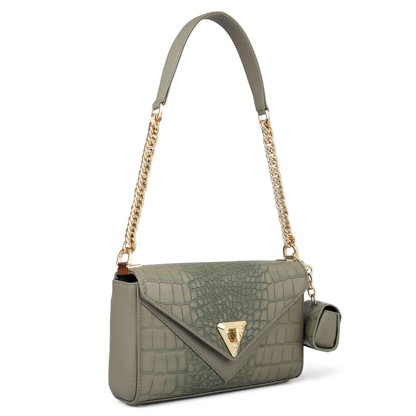 Allure Croco Franzy Leather Baguette - Stone Grey
