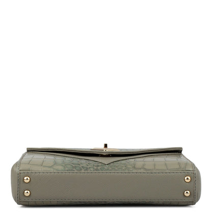 Allure Croco Franzy Leather Baguette - Stone Grey