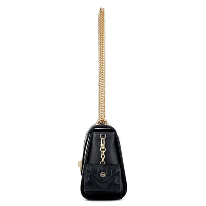 Allure Croco Franzy Leather Shoulder Bag - Black
