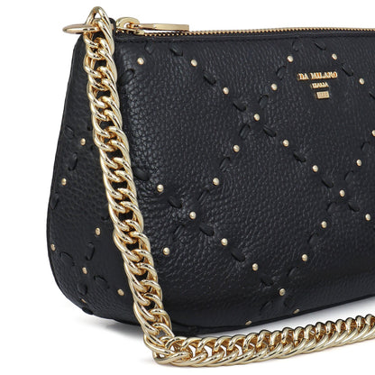 Serena Bunti Wax Leather Baguette - Black