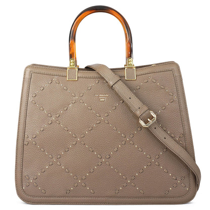 Medium Bunti Wax Leather Satchel - Greyish Taupe
