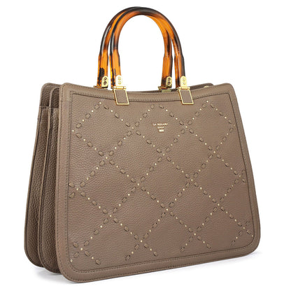 Medium Bunti Wax Leather Satchel - Greyish Taupe