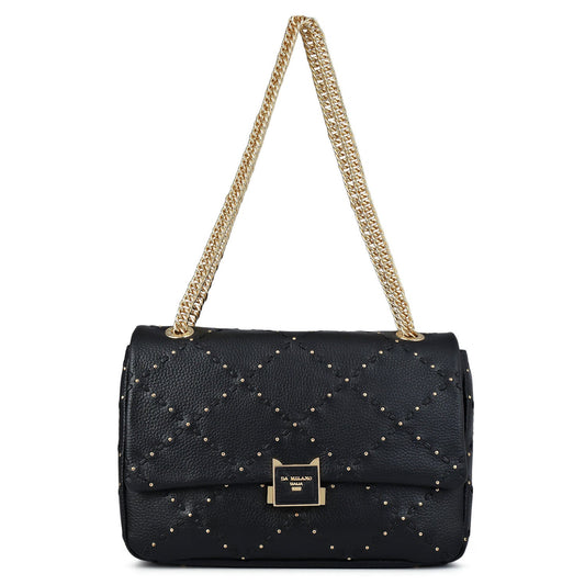 Serena Bunti Wax Leather Shoulder Bag - Black