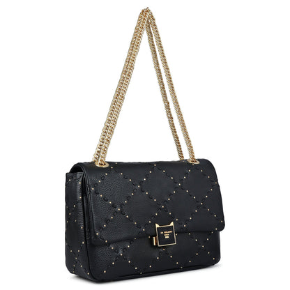 Serena Bunti Wax Leather Shoulder Bag - Black