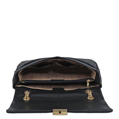 Serena Bunti Wax Leather Shoulder Bag - Black