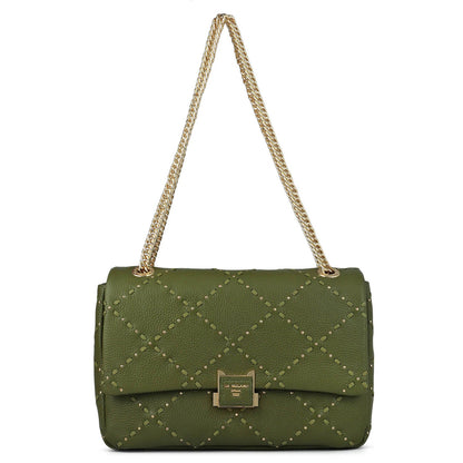 Serena Bunti Wax Leather Shoulder Bag - Fern