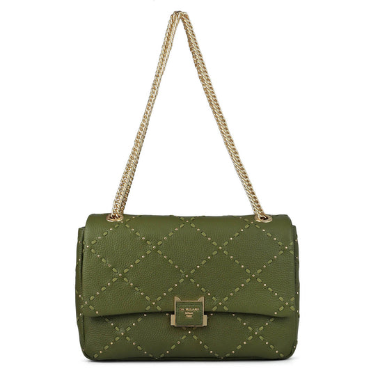 Serena Bunti Wax Leather Shoulder Bag - Fern