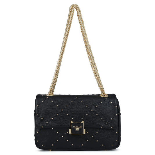 Serena Bunti Wax Leather Shoulder Bag - Black