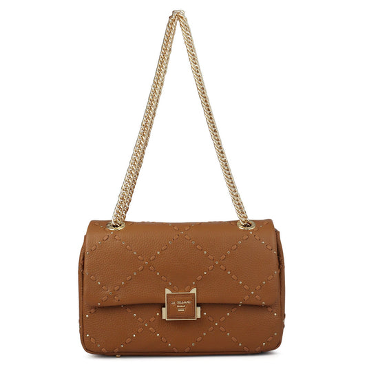 Serena Bunti Wax Leather Shoulder Bag - Caramel