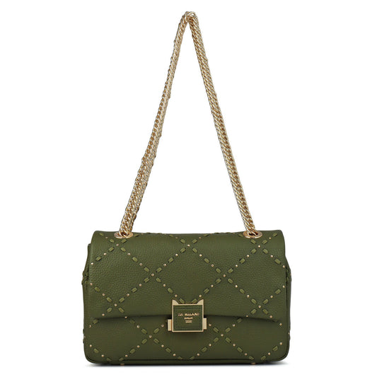 Serena Bunti Wax Leather Shoulder Bag - Fern