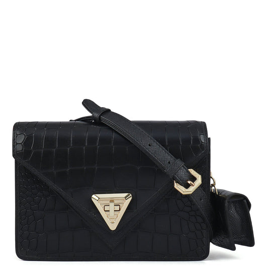 Allure Croco Franzy Leather Sling - Black