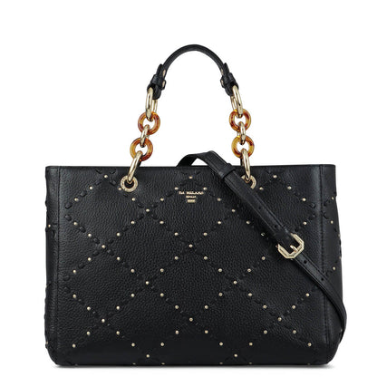 Medium Bunti Wax Leather Satchel - Black