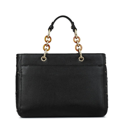 Medium Bunti Wax Leather Satchel - Black