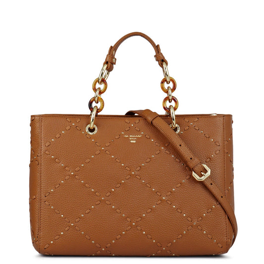 Medium Bunti Wax Leather Satchel - Caramel
