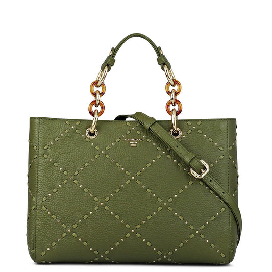 Medium Bunti Wax Leather Satchel - Fern