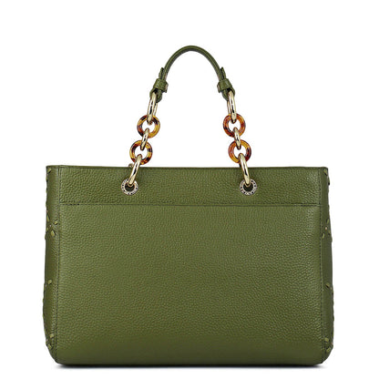 Medium Bunti Wax Leather Satchel - Fern