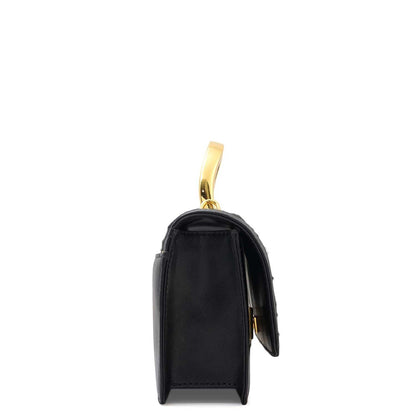 Small Canvas Plain Leather Satchel - Black