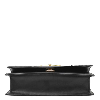 Small Canvas Plain Leather Satchel - Black