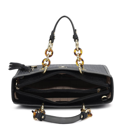 Medium Monogram Franzy Leather Satchel - Black