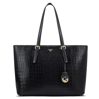 Large Croco Leather Tote - Black