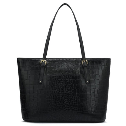 Large Croco Leather Tote - Black