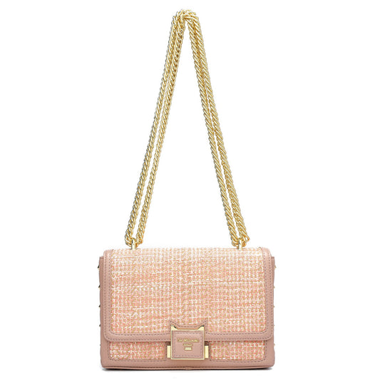 Small Canvas Wax Leather Shoulder Bag - Baby Pink